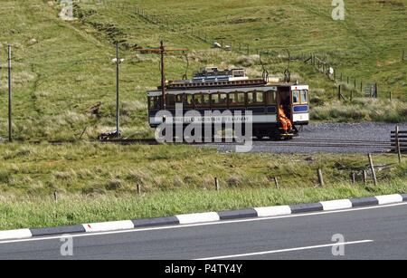 Snaefell Mountain Railway No 1 heads back to Laxey. Isle of Man Stock Photo