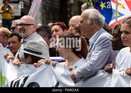 London, UK. 23 June 2018.Anti-Brexit march and rally for a People's Vote in Central London. Sir Vince Cable, leader of the Liberal Democrats on the march. Stock Photo