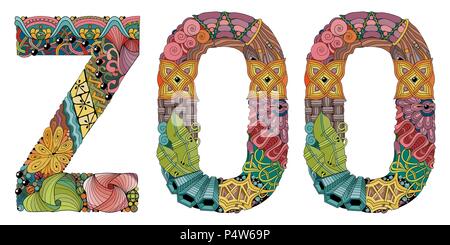 Hand-painted art design. Hand drawn illustration word ZOO for t-shirt and other decoration Stock Vector