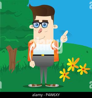 Schoolboy saying no with his finger. Vector cartoon character illustration. Stock Vector