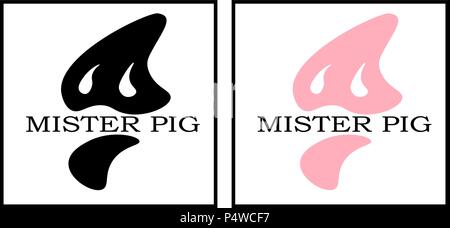 pig piglet and inscription mister pig minimalist logo of the restaurant, shop Stock Vector
