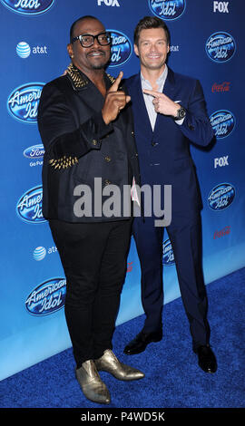 Randy Jackson and Ryan Seacrest arriving at the American Idol Premiere Event at the Royce Hall in Los Angeles.Randy Jackson 18  Event in Hollywood Life - California, Red Carpet Event, USA, Film Industry, Celebrities, Photography, Bestof, Arts Culture and Entertainment, Topix Celebrities fashion, Best of, Hollywood Life, Event in Hollywood Life - California, Red Carpet and backstage, movie celebrities, TV celebrities, Music celebrities, Topix, actors from the same movie, cast and co star together.  inquiry tsuni@Gamma-USA.com, Credit Tsuni / USA, 2013 - Group, TV and movie cast Stock Photo