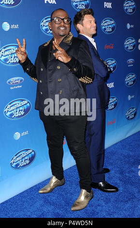 Randy Jackson and Ryan Seacrest arriving at the American Idol Premiere Event at the Royce Hall in Los Angeles.Randy Jackson 19  Event in Hollywood Life - California, Red Carpet Event, USA, Film Industry, Celebrities, Photography, Bestof, Arts Culture and Entertainment, Topix Celebrities fashion, Best of, Hollywood Life, Event in Hollywood Life - California, Red Carpet and backstage, movie celebrities, TV celebrities, Music celebrities, Topix, actors from the same movie, cast and co star together.  inquiry tsuni@Gamma-USA.com, Credit Tsuni / USA, 2013 - Group, TV and movie cast Stock Photo