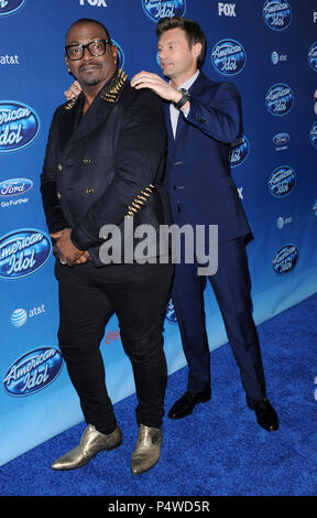 Randy Jackson and Ryan Seacrest arriving at the American Idol Premiere Event at the Royce Hall in Los Angeles.Randy Jackson 20  Event in Hollywood Life - California, Red Carpet Event, USA, Film Industry, Celebrities, Photography, Bestof, Arts Culture and Entertainment, Topix Celebrities fashion, Best of, Hollywood Life, Event in Hollywood Life - California, Red Carpet and backstage, movie celebrities, TV celebrities, Music celebrities, Topix, actors from the same movie, cast and co star together.  inquiry tsuni@Gamma-USA.com, Credit Tsuni / USA, 2013 - Group, TV and movie cast Stock Photo