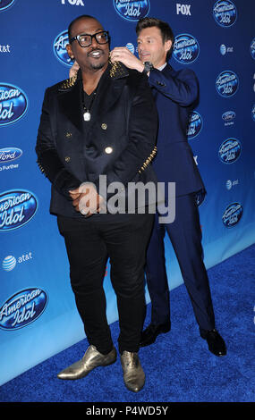 Randy Jackson and Ryan Seacrest arriving at the American Idol Premiere Event at the Royce Hall in Los Angeles.Randy Jackson 21  Event in Hollywood Life - California, Red Carpet Event, USA, Film Industry, Celebrities, Photography, Bestof, Arts Culture and Entertainment, Topix Celebrities fashion, Best of, Hollywood Life, Event in Hollywood Life - California, Red Carpet and backstage, movie celebrities, TV celebrities, Music celebrities, Topix, actors from the same movie, cast and co star together.  inquiry tsuni@Gamma-USA.com, Credit Tsuni / USA, 2013 - Group, TV and movie cast Stock Photo