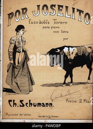 Partitura musical del pasodoble torero Por Joselito, del maestro Ch. Schumann. Año 1915. Stock Photo