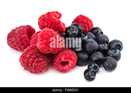 raspberry and blueberries isolated on white background. Stock Photo