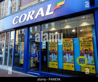Reading, United Kingdom - June 22 2018:   The store front of Coral bookmakers on Friar Street Stock Photo