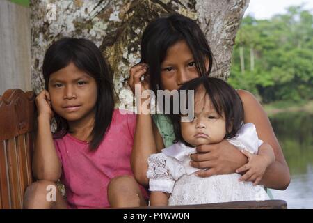 Children from the Buenos Aires native community. Pacaya Samiria National Reserve. Amazon Basin. Loreto. Peru. Stock Photo