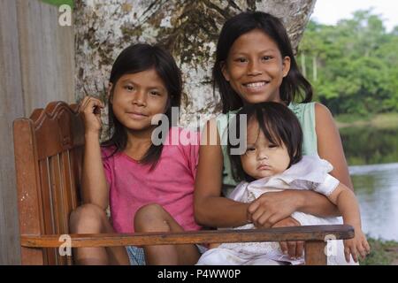 Children from the Buenos Aires native community. Pacaya Samiria National Reserve. Amazon Basin. Loreto. Peru. Stock Photo