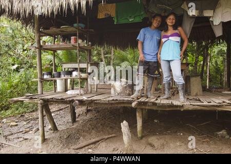 Residents of the Buenos Aires native community. Pacaya Samiria National Reserve. Amazon Basin. Loreto. Peru. Stock Photo
