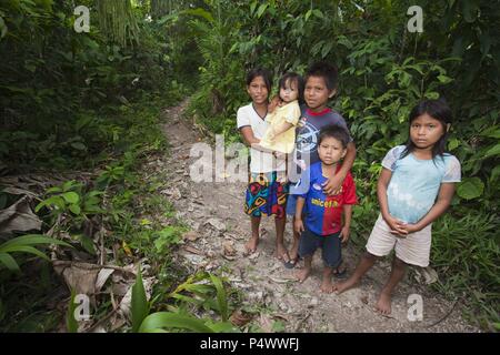 Children of the Buenos Aires native community. Pacaya Samiria National Reserve. Amazon Basin. Loreto. Peru. Stock Photo