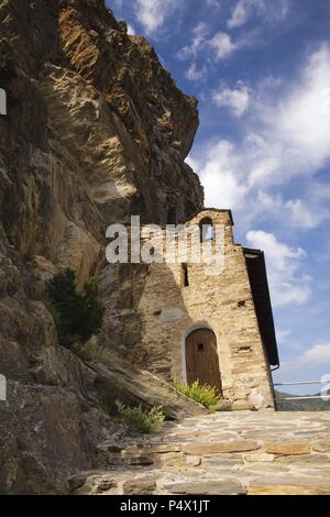 Romanesque Church of Mare de Deu de la Roca. Escart. The Pyrenees mountain. Pallars Sobira. Lerida. Spain. Stock Photo