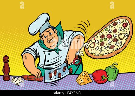 Chef cooking pizza Stock Vector