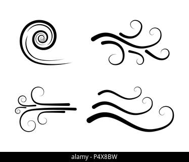 Wind blow icon set. Windy weather swirl vector shape. Silhouette of ...