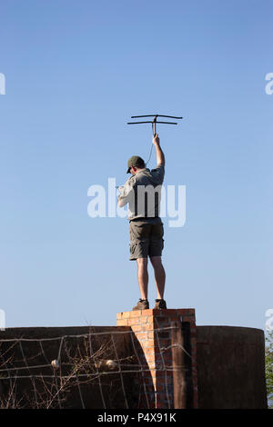 Guide using radio telemetry to track wildlife in Okonjima Nature ...