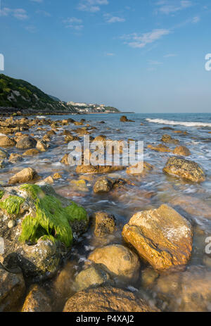 a beautiful and atmospheric scene of the beach at steephill cove near ventnor on the isle of wight. Stock Photo