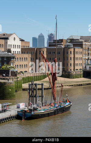 a traditional thames sailing barge on the river thames in central London. Stock Photo