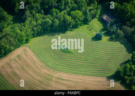 Aerial View Of Farm With Tractor Stock Photo