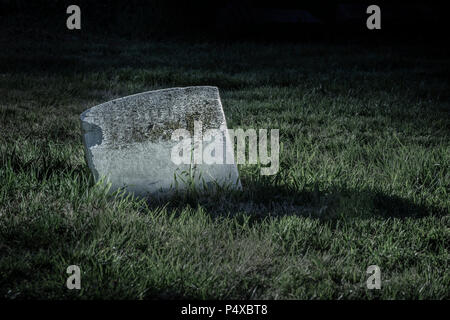 Blank Tombstone In Cemetery At Night Stock Photo