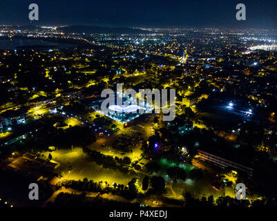 Aerial Night Drone view of Istanbul Tuzla. Cityscape Stock Photo