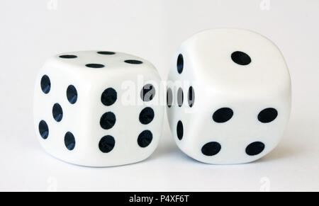 Two dice on white background - close up macro stock photography Stock Photo