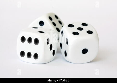 Three dice on white background - close up macro stock photography Stock Photo