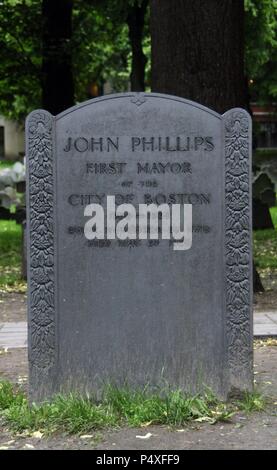 John Phillips (1770-1823). American politician. First mayor of Boston (1822-1823). Phillips' tomb in the cemetery Old Granary Burying Ground. Boston. Massachusetts. United States. Stock Photo