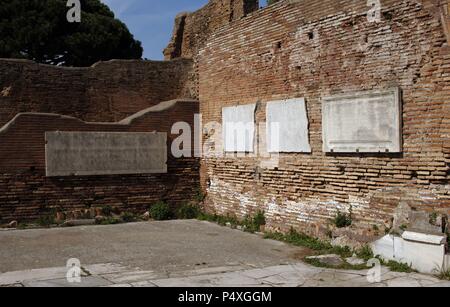 Ostia Antica. House of Triclini, headquarters of the guild of builders. 2nd century AD. Near Rome. Stock Photo