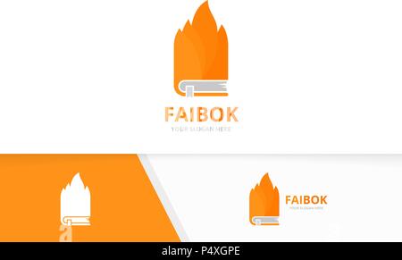 Vector fire and book logo combination. Flame and library symbol or icon. Unique torch and bookstore logotype design template. Stock Vector
