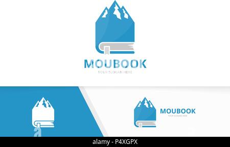 Vector mountain and book logo combination. Nature and library symbol or icon. Unique hill and bookstore logotype design template. Stock Vector