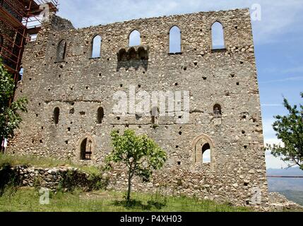 BYZANTINE ART. GREECE. Despot's palace.  Built between  XIII and XV centuries. MISTRA. Province of Lakonia. Region of the Peloponnese. Stock Photo