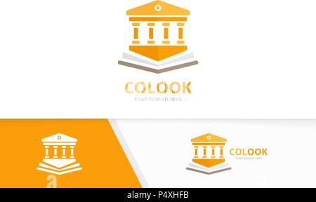 Vector bank and open book logo combination. Column and bookstore symbol or icon. Unique judge and library logotype design template. Stock Vector