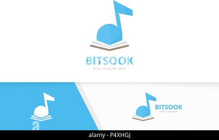 Vector note and open book logo combination. Music and bookstore symbol or icon. Unique sound and library logotype design template. Stock Vector