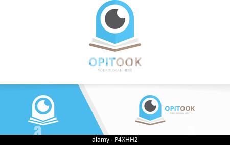 Vector eye and open book logo combination. Optic and bookstore symbol or icon. Unique vision and library logotype design template. Stock Vector