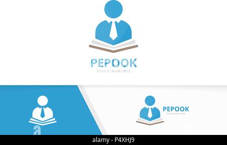 Vector man and open book logo combination. People and bookstore symbol or icon. Unique human and library logotype design template. Stock Vector