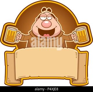 A cartoon illustration of a monk with two mugs of beer. Stock Vector