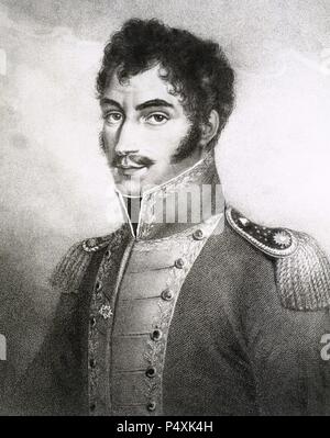 Simon Bolivar (1793-1830). Venezuelan military and statesman called The Liberator. Engraving of the time. Stock Photo