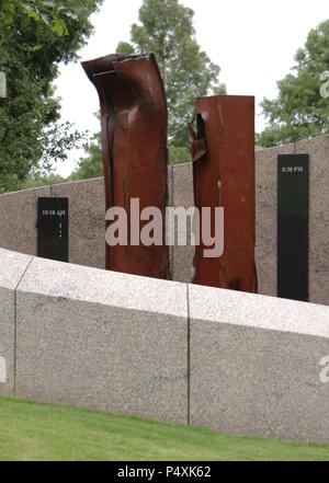 The September 11th memorial. 2003. Monument dedicated to all Texans who died during the  terrorist attacks. Designed by OÕConnell, Robertson and Associates of Austin. With two steel columns from Ground Zero. Texas State Cemetery. Austin. United States. Stock Photo