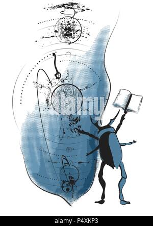 beetle with a book isoalted on white background Stock Vector