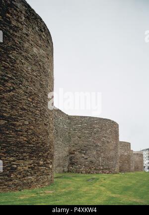 Spain. Galicia. Lugo. Roman walls. Were constructed in the 3rd Century. Stock Photo