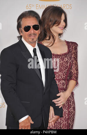 Al Pacino, Lucila Sola arriving at the 65th Primetime Emmy Awards at the Nokia Theatre in Los Angeles.a Al Pacino, Lucila Sola 140 ------------- Red Carpet Event, Vertical, USA, Film Industry, Celebrities,  Photography, Bestof, Arts Culture and Entertainment, Topix Celebrities fashion /  Vertical, Best of, Event in Hollywood Life - California,  Red Carpet and backstage, USA, Film Industry, Celebrities,  movie celebrities, TV celebrities, Music celebrities, Photography, Bestof, Arts Culture and Entertainment,  Topix, Three Quarters, vertical, one person,, from the year , 2013, inquiry tsuni@Gam Stock Photo