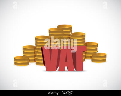 VAT (Value Added Tax) on Stacked Coins with White Background. Illustration design Stock Photo