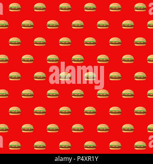 fast food burgers pattern illustration design isolated over a red background Stock Photo