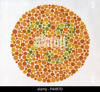 The Ishihara Color Test. Color perception test for red-green color deficiencies. Ishihara Plate. Stock Photo