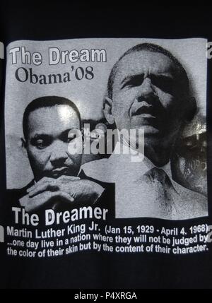 New Orleans. 2008. T-shirts with pictures of Barack Obama and Martin Luthe with the motto The Dream. Presidential elections in November 2008. Stock Photo