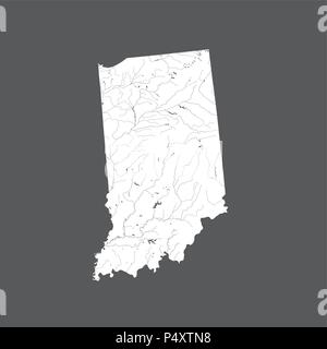 U.S. states - map of Indiana. Hand made. Rivers and lakes are shown. Please look at my other images of cartographic series - they are all very detaile Stock Vector
