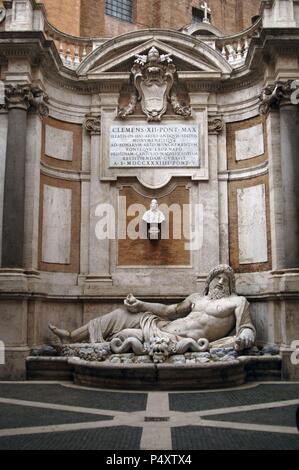 Roman Art. Marphurius or Marforio. One of the talking statues of Rome. 1st century A.D. Marble sculpture depicting a reclining bearded river god or Oceanus. Capitoline Museums. Rome. Italy. Stock Photo