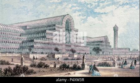 The Crystal Palace. Cast-iron and plate-glass building originally erected in Hyde Park, London for Great Exhibition of 1851. Designed by Sir Joseph Paxton (1803-1865). Victoria and Albert Museum. England. Stock Photo