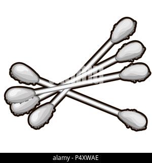 A set of cotton swabs isolated on white background. Vector cartoon close-up illustration. Stock Vector